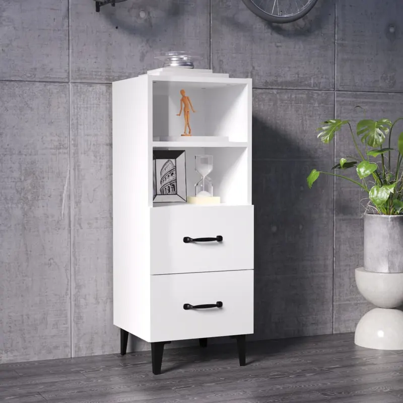 servanta, alb extralucios, 34,5x34x90 cm, lemn prelucrat