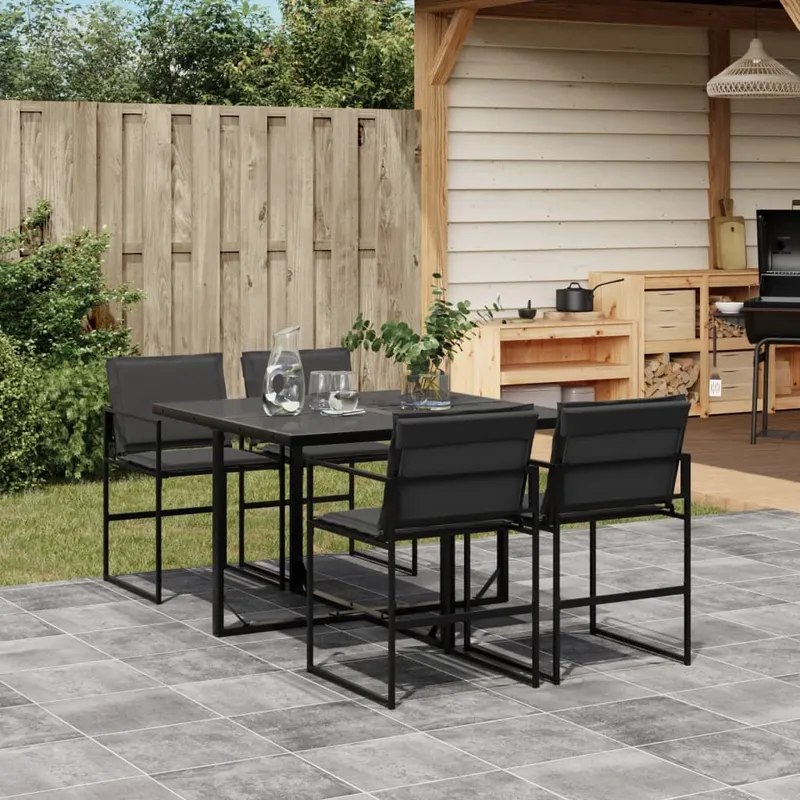 set mobilier de gradina, 5 piese, cu perne, negru, textilena