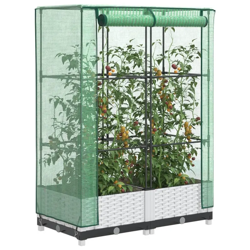 Strat inaltat cu husa de sera, aspect ratan, 80x40x123 cm