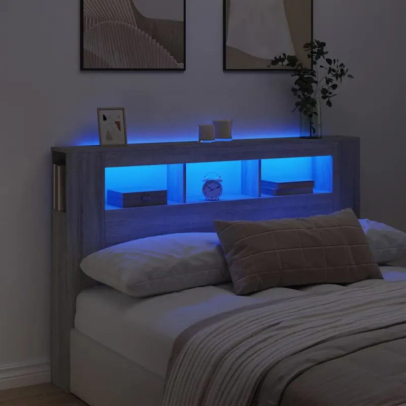 tablie de pat cu led, gri sonoma, 160x18,5x103,5 cm, lemn