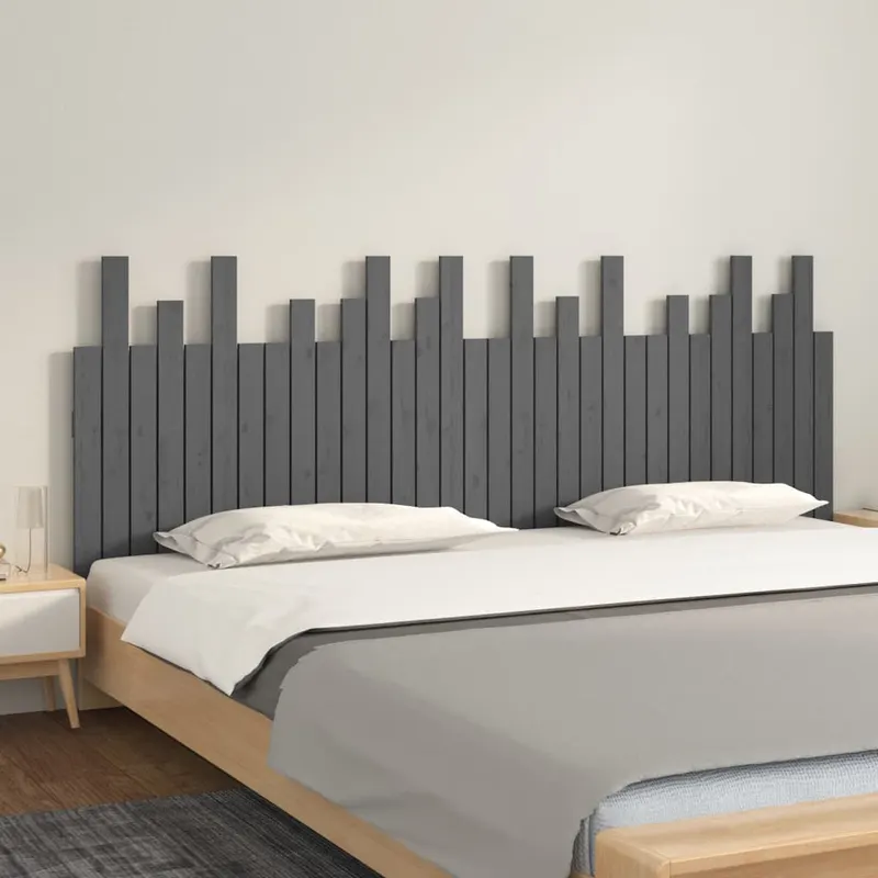 tablie de pat pentru perete, gri, 204x3x80 cm, lemn masiv pin
