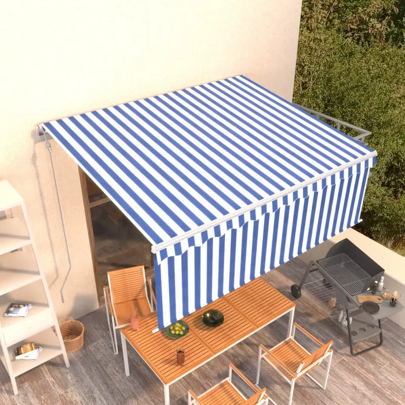 copertina retractabila automat cu stor, albastru&alb, 4,5x3 m