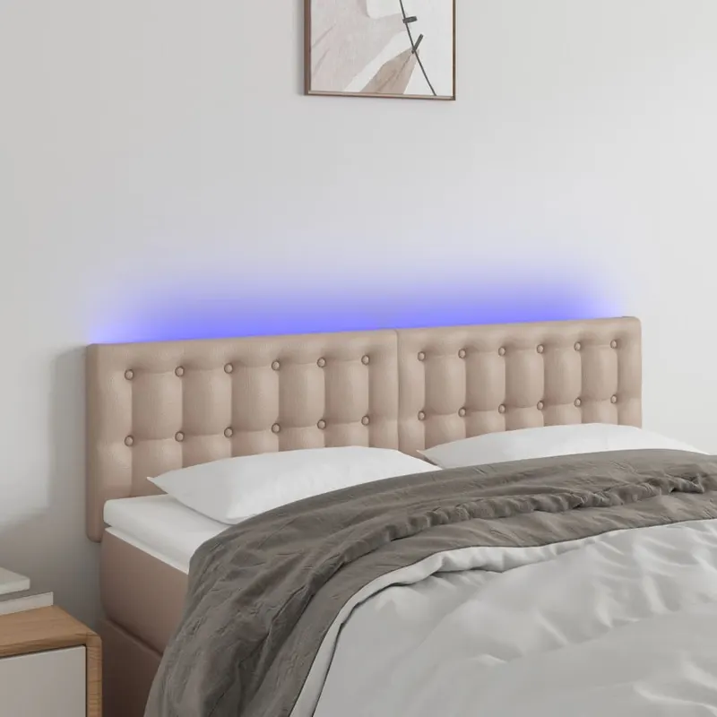 tablie de pat cu led cappuccino 144x5x78/88 cm piele ecologica