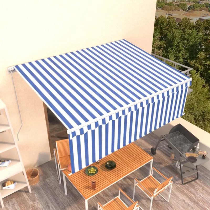 copertina retractabila manual cu stor, albastru&alb, 4x3 m