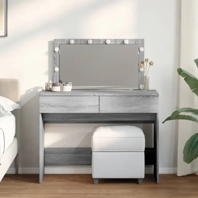 Masa de toaleta cu led, sonoma gri, 100x40x120 cm