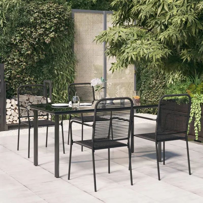 set de masa gradina, 5 piese, franghie neagra din bumbac & otel