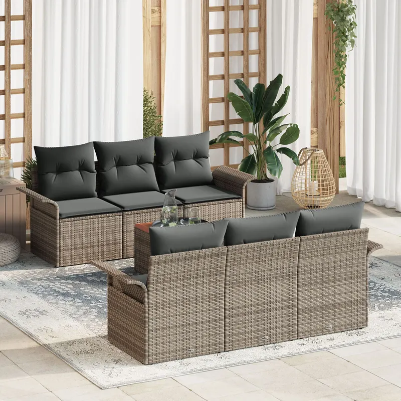 set de canapele de gradina cu pernute gri poliratan acacia