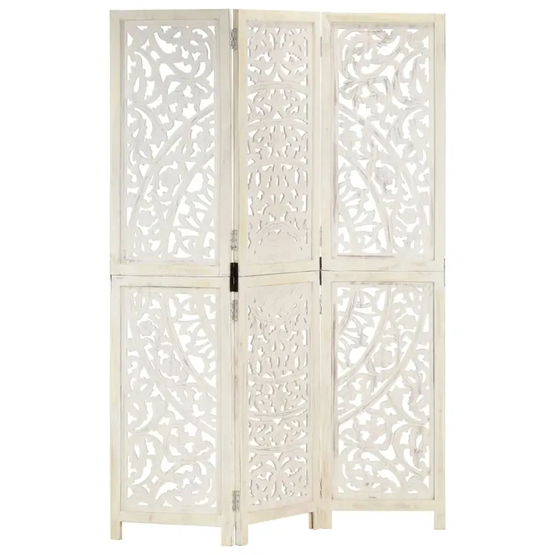 paravan camera sculptat manual 3 panouri alb 120x165 cm mango