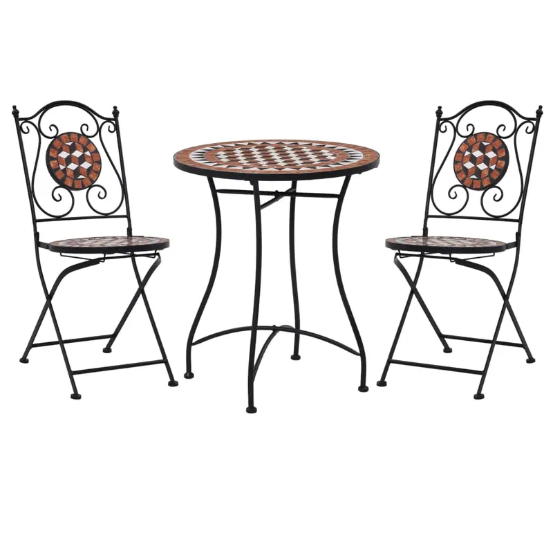 set de bistro mozaic, 3 piese, caramiziu, placa ceramica