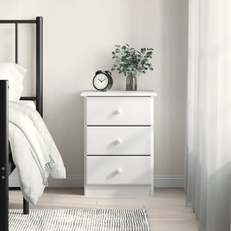 noptiera alta, alb, 41x35x55,5 cm, lemn masiv de pin