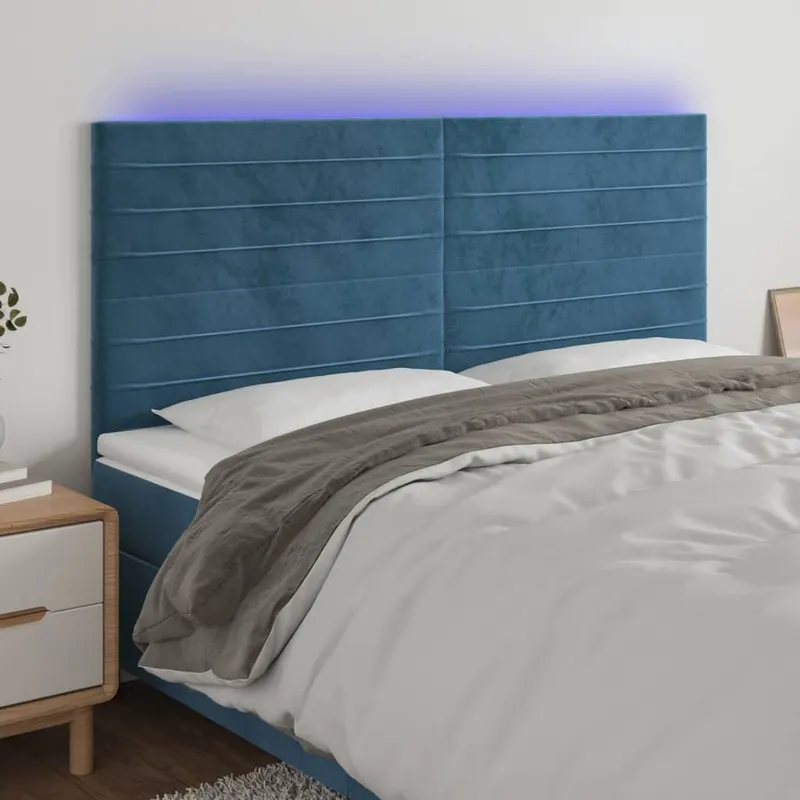 tablie de pat cu led, albastru inchis, 200x5x118/128cm catifea