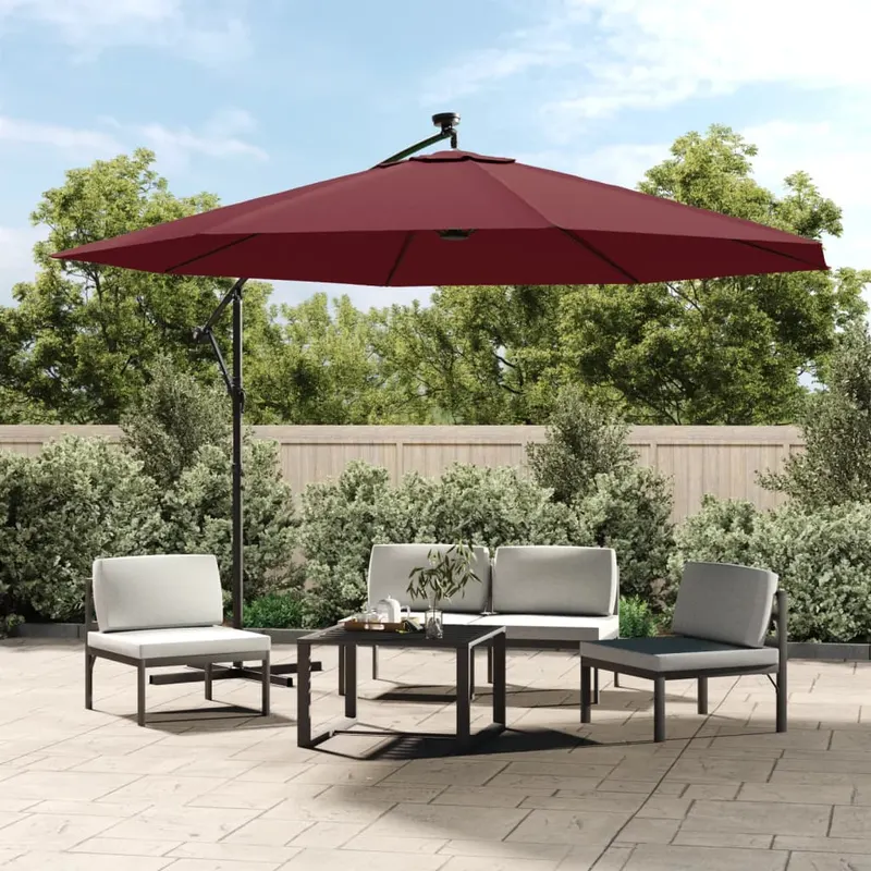 umbrela in consola cu lumini led, rosu bordo, 350 cm