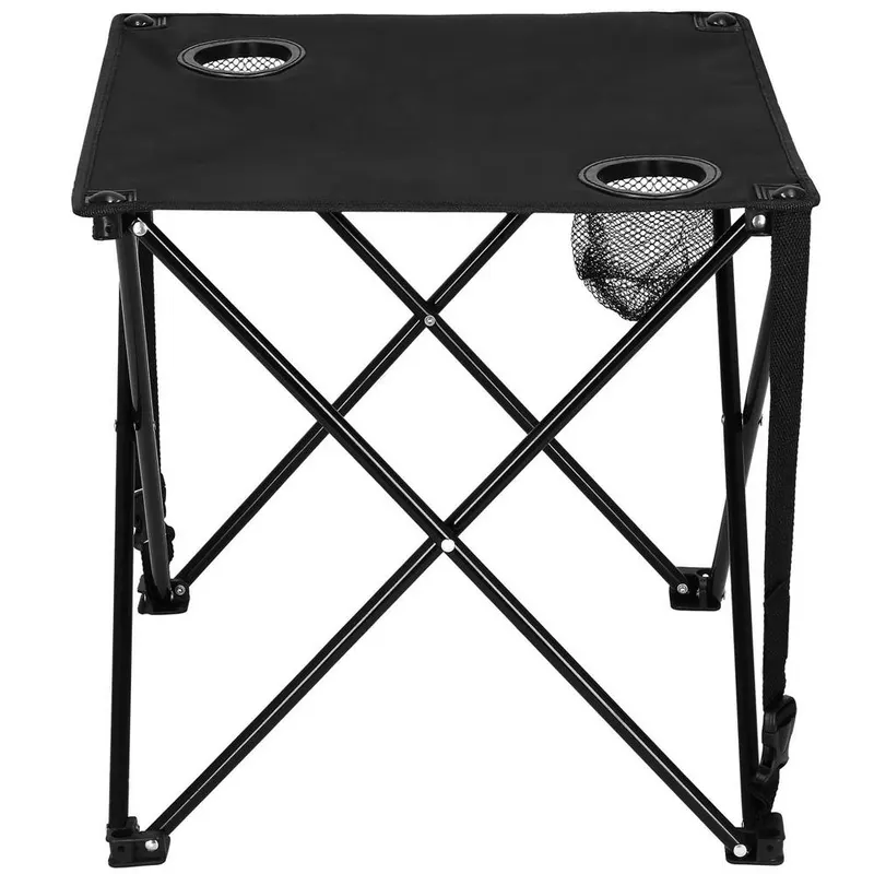 Masa plianta camping pescuit 2 suporturi pahar compact, 46x46x45 cm, usor de transportat, negru