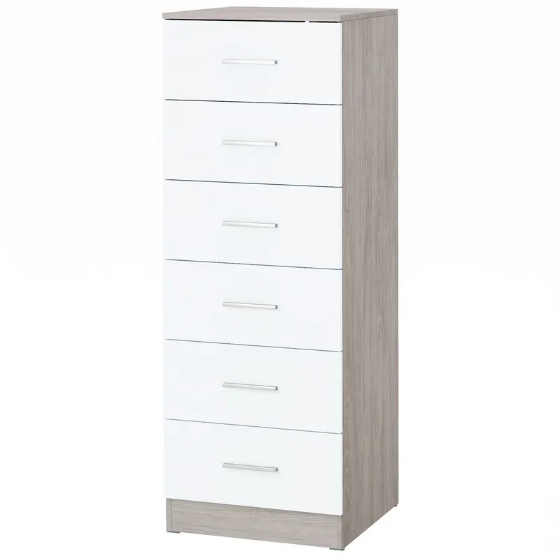 HOMCOM Comodă cu 6 sertare Comodă înaltă pentru dormitor cu sistem anti-răsturnare 40x40x110 cm Gri deschis și Alb