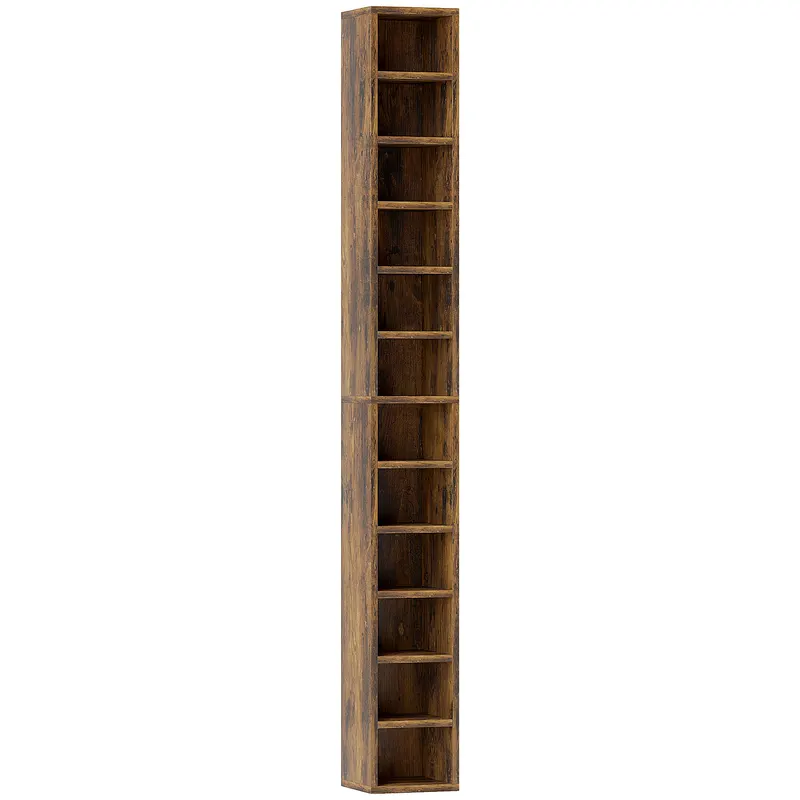 HOMCOM Bibliotecă suport pentru CD-uri cu 12 polițe, pentru 204 CD-uri, din MDF și PAL, 21x20x175 cm, maro rustic