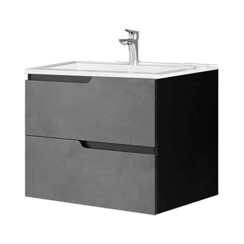Mobilier lavoar incastrat Fluminia Bari 80, 2 sertare soft close, manere frezate, urban grey