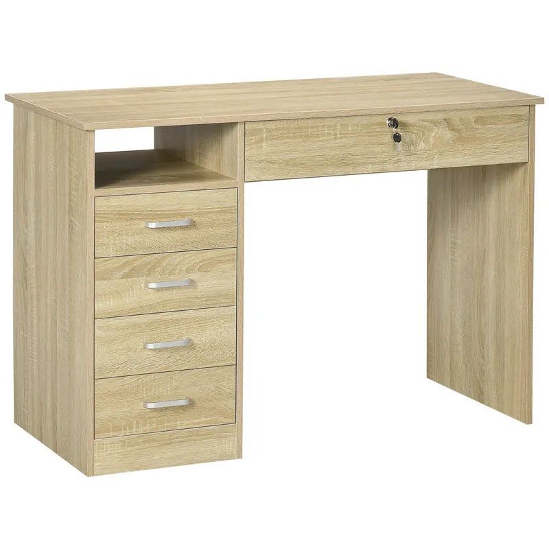HOMCOM Birou Cameră sau Office Lemn cu 2 Sertare și 2 Chei, 110x50x76 cm, Stejar