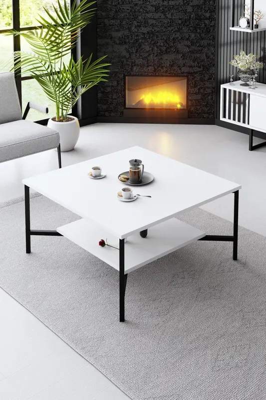 Masuta de cafea Black Line Coffee Table, Gri, 80 x 40 x 80 cm - Alb