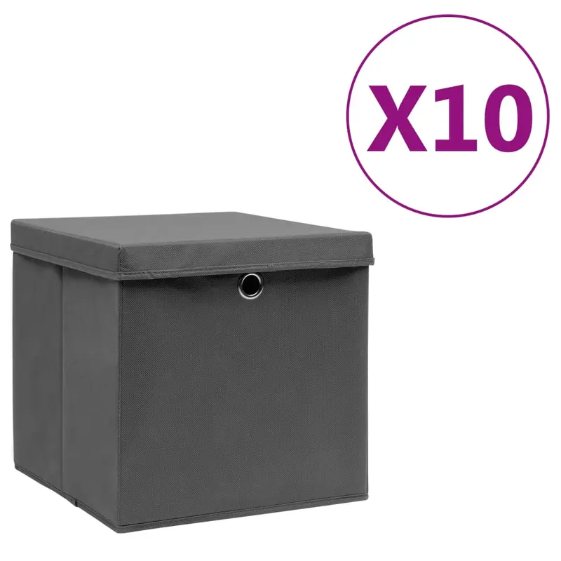 cutii depozitare cu capac, 4 buc., gri, 28x28x28 cm
