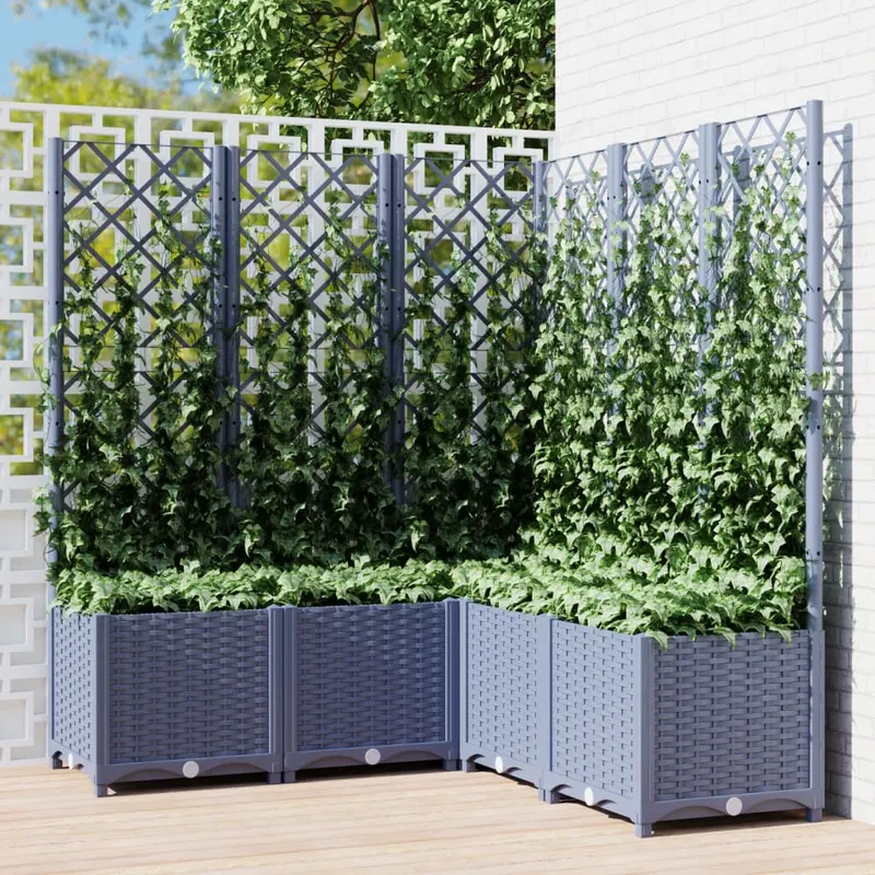 jardiniera de gradina cu spalier,gri inchis, 120x120x136 cm, pp