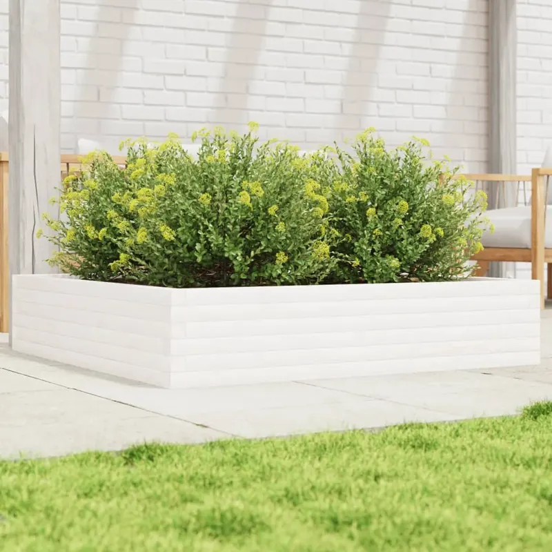 jardiniera de gradina, alb, 110x110x23 cm, lemn masiv de pin