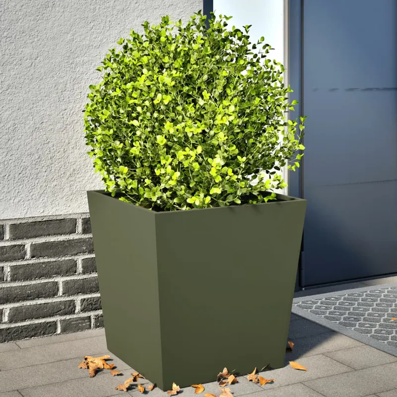 jardiniere gradina, 2 buc., verde masliniu, 50x50x50 cm, otel