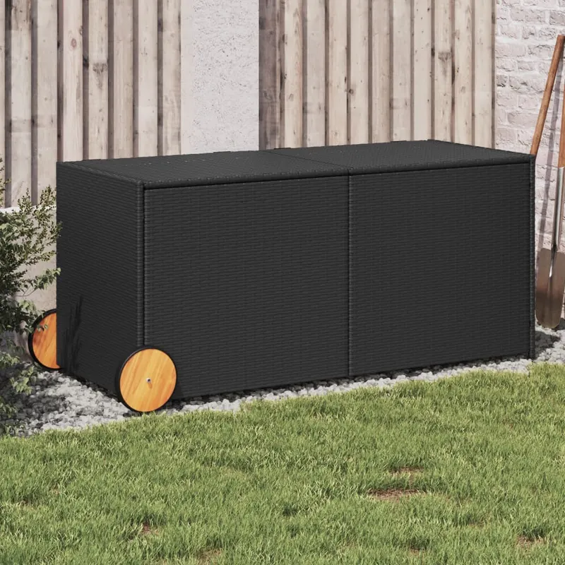 lada depozitare de gradina cu roti, negru, 283 l, poliratan