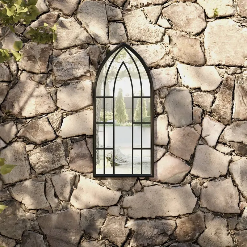 oglinda de gradina, negru, 70x30 cm, fier, uz exterior