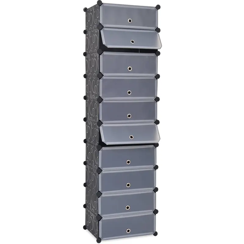 organizator de pantofi interconectat, 10 compartimente, negru
