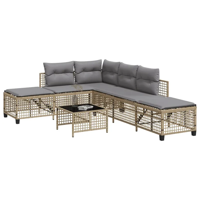 set mobilier coltar de gradina cu perne 3 piese bej poliratan