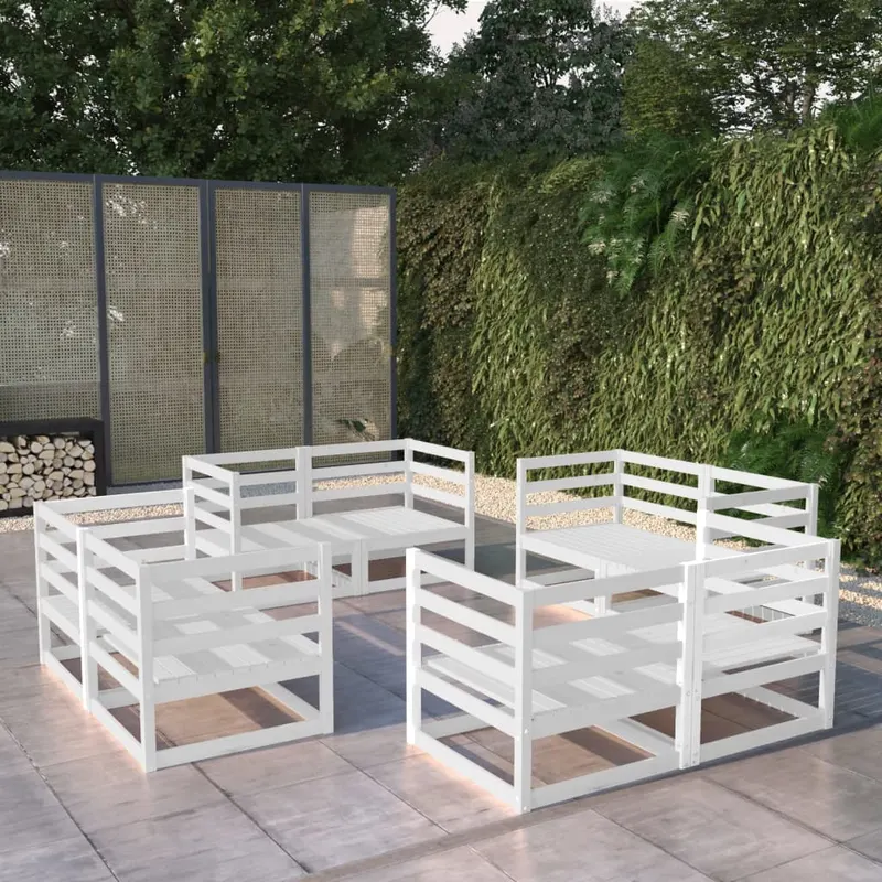 set mobilier de gradina, 8 piese, alb, lemn masiv de pin