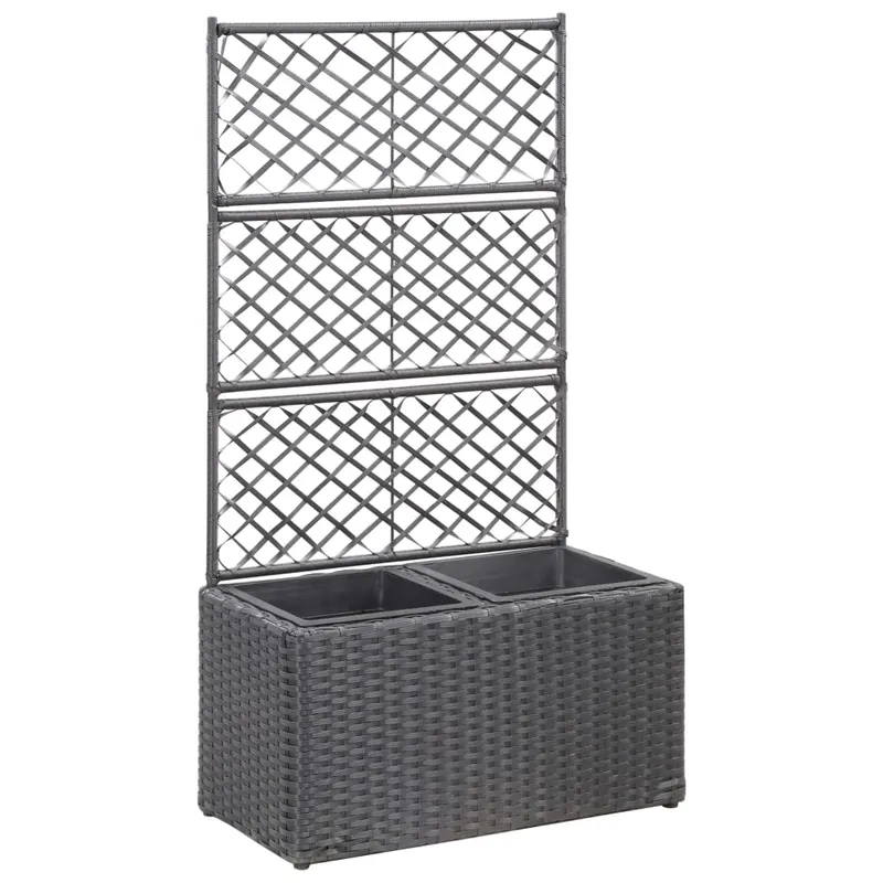strat inaltat spalier 2 ghivece negru 58x30x107 cm poliratan