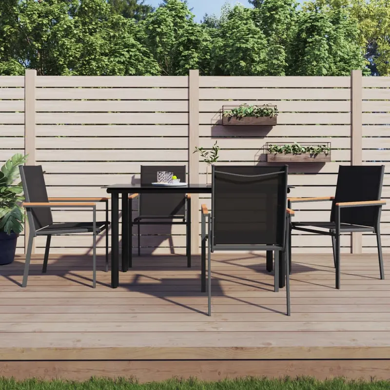 set mobilier de gradina, 5 piese, negru, textilena si otel