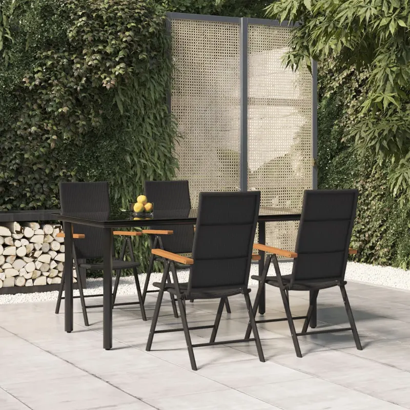 set mobilier de gradina, 5 piese, negru si maro, poliratan