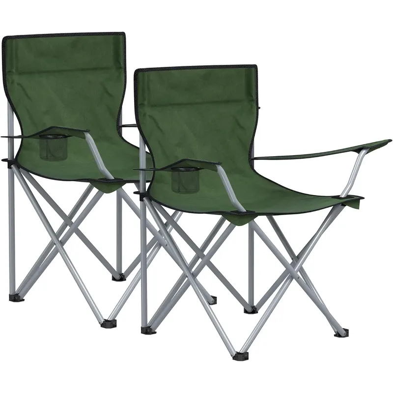 Set 2 scaune pliabile camping cu suport bauturi, husa transport, 52x84x81 cm, 120 kg, verde