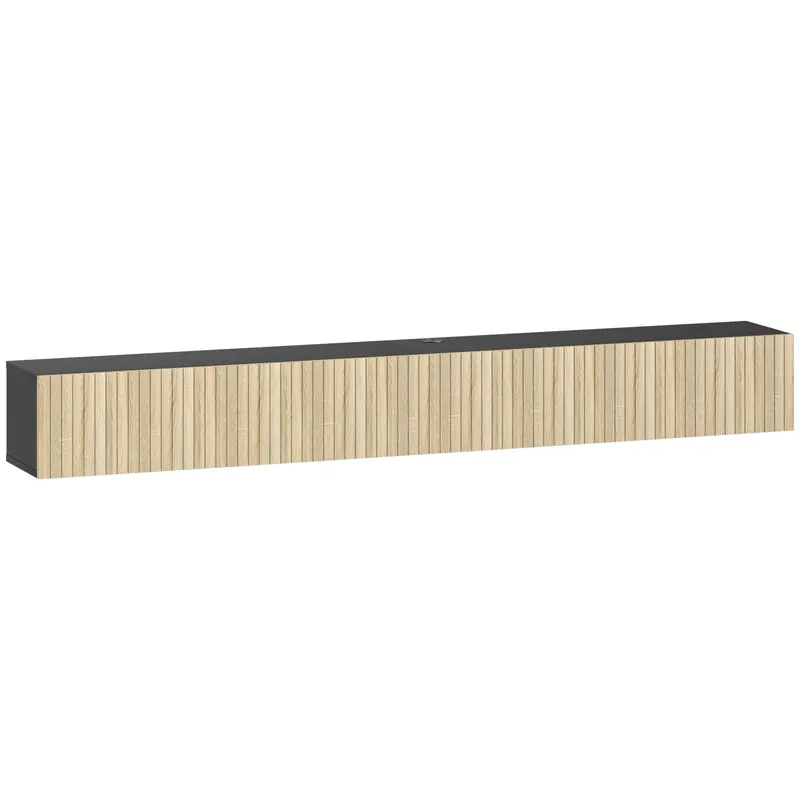 HOMCOM Comodă TV suspendată 140 cm, mobilier TV pentru televizoare 182,88 cm, 2 uși rabatabile, 140x25x22cm, lemn natural și negru