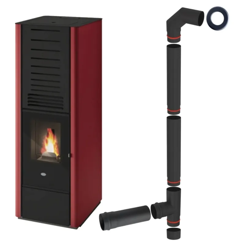 Soba peleti Karen, 9.5 kW, rosu, rezervor XL + piese racordare
