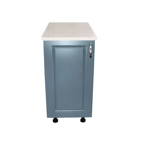 Corp inferior cu 1 Usa Zebra, Alb / MDF Albastru si blat travertin 40 x 85 x 60