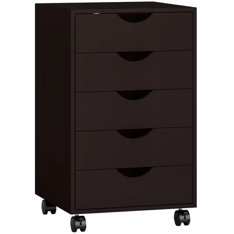 HOMCOM Sertarier de birou cu roți și 5 sertare arhivator mobil pentru birou, living 40x40x67 cm maro