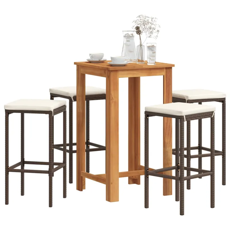 set bar de gradina, 5 piese, maro, lemn masiv acacia/ poliratan