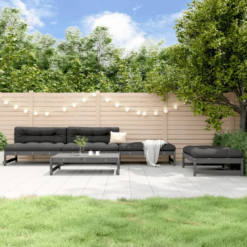 set mobilier relaxare de gradina 5 piese gri lemn masiv de pin