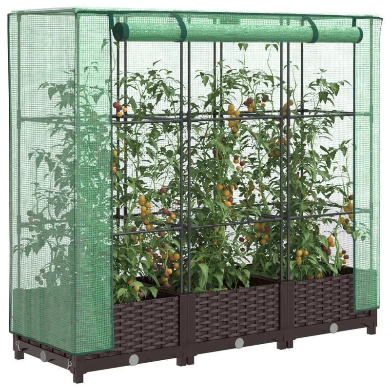 Strat inaltat cu husa de sera, aspect ratan, 120x40x123 cm