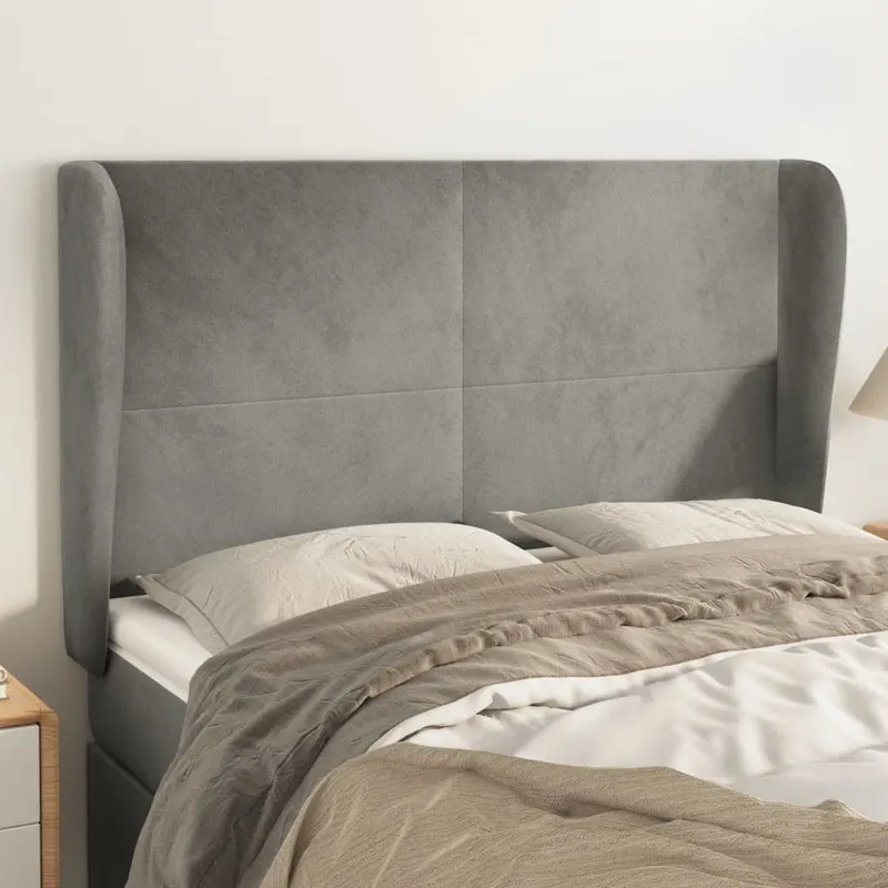 tablie de pat cu aripioare gri deschis 147x23x118/128cm catifea