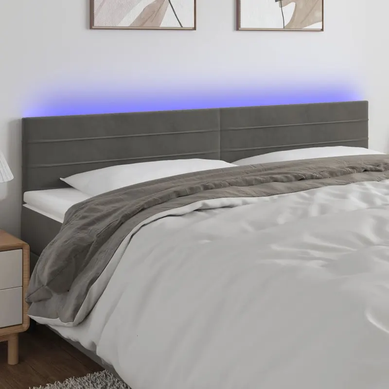 tablie de pat cu led, gri inchis, 180x5x78/88 cm, catifea