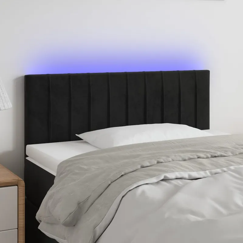 tablie de pat cu led, negru, 90x5x78/88 cm, catifea