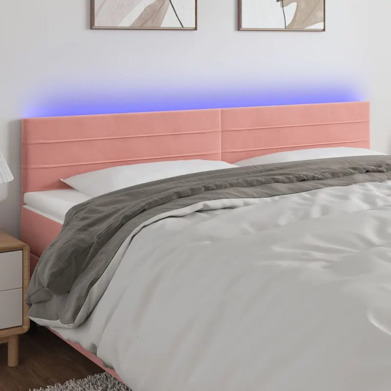 tablie de pat cu led, roz, 160x5x78/88 cm, catifea