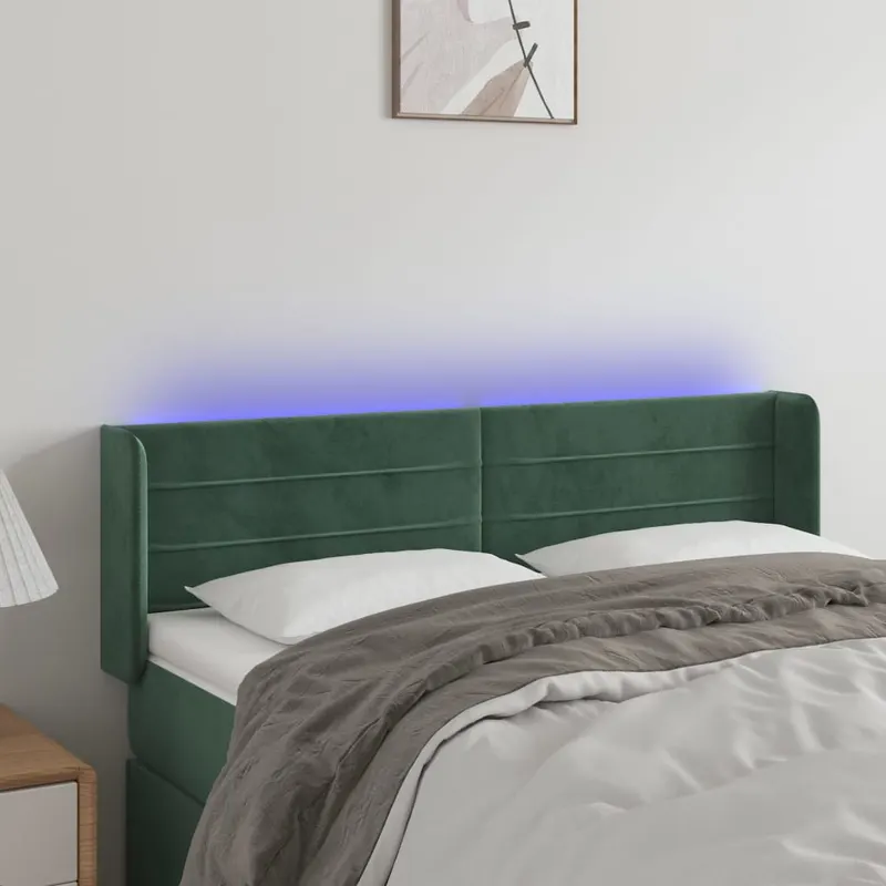 tablie de pat cu led, verde inchis, 147x16x78/88 cm, catifea