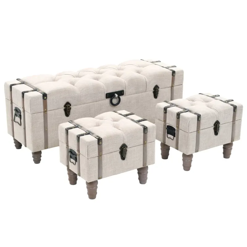 set banca depozitare 3 buc, lemn masiv si otel, 112x37x45 cm