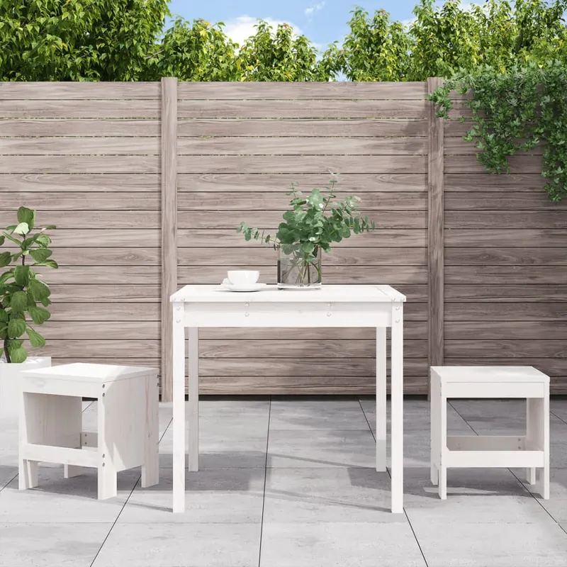 set bistro de gradina, 3 piese, alb, lemn masiv de pin