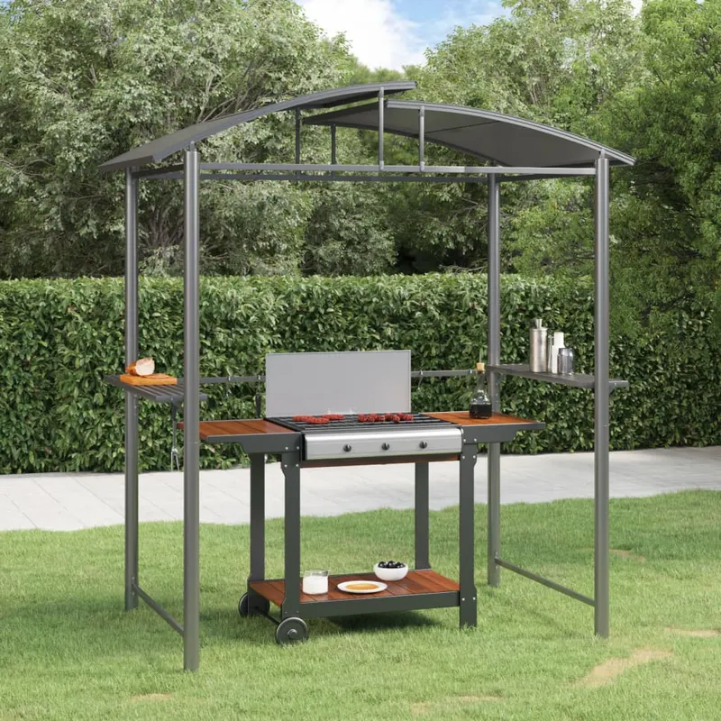 foisor gratar cu rafturi laterale, antracit 210x114x230 cm otel